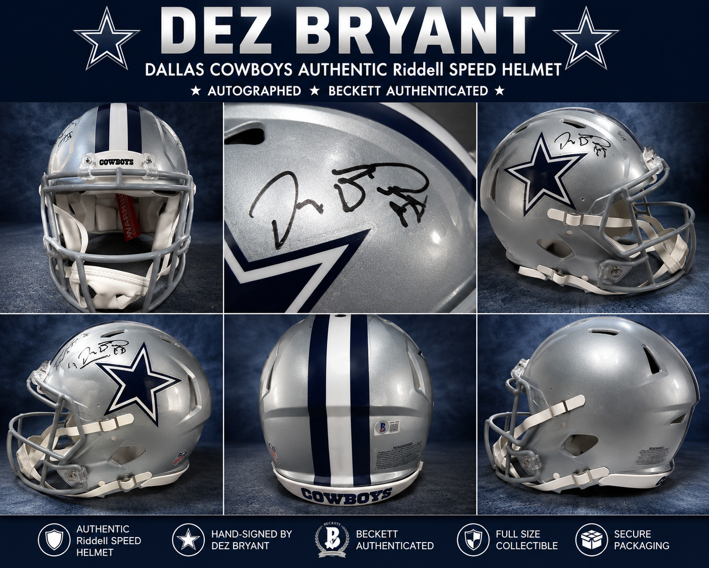 Dez Bryant Autographed Dallas Cowboys Authentic Helmet | Beckett Authenticated