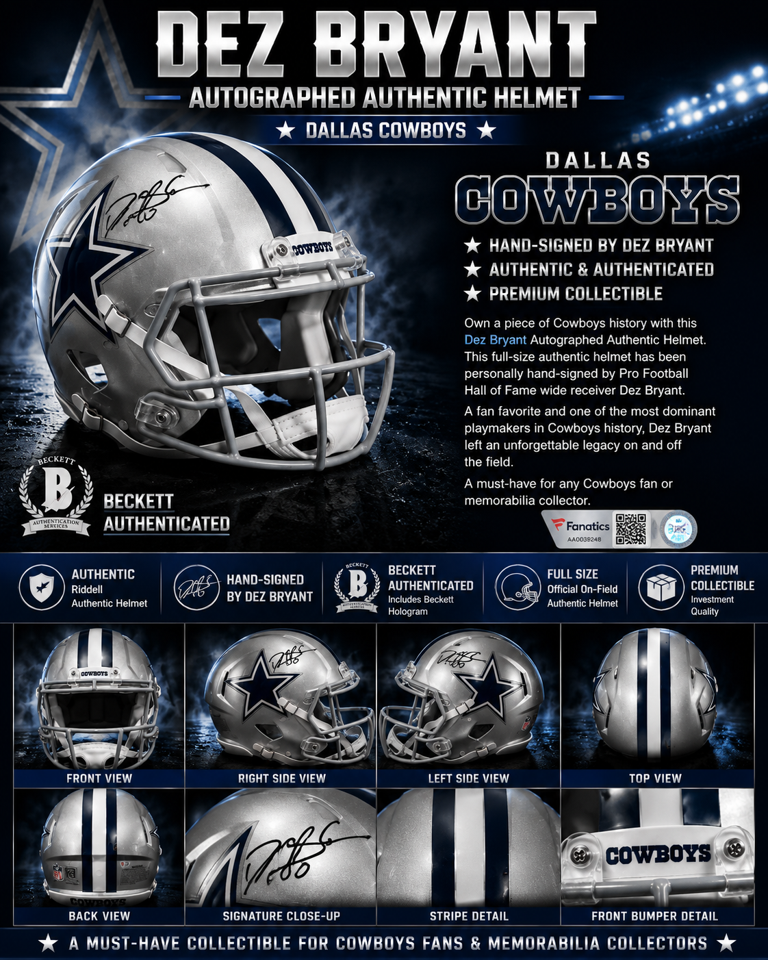 Dez Bryant Autographed Dallas Cowboys Authentic Helmet | Beckett Authenticated