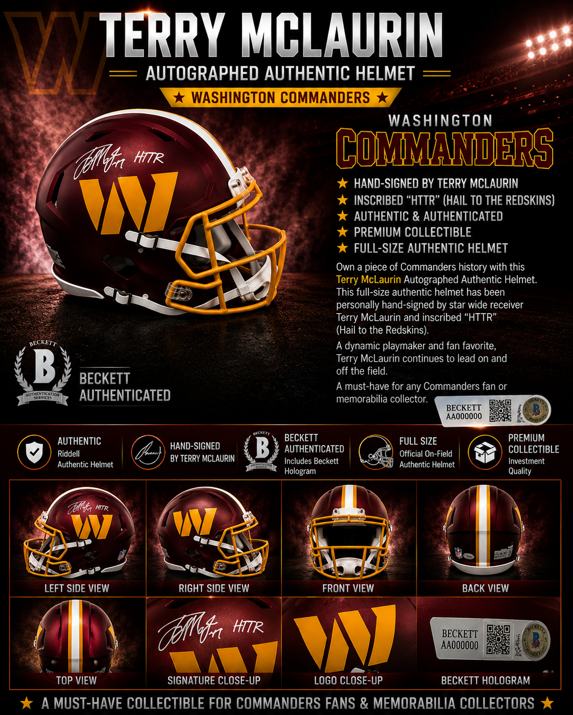 Terry McLaurin Autographed Washington commanders authentic and inscription HTTR