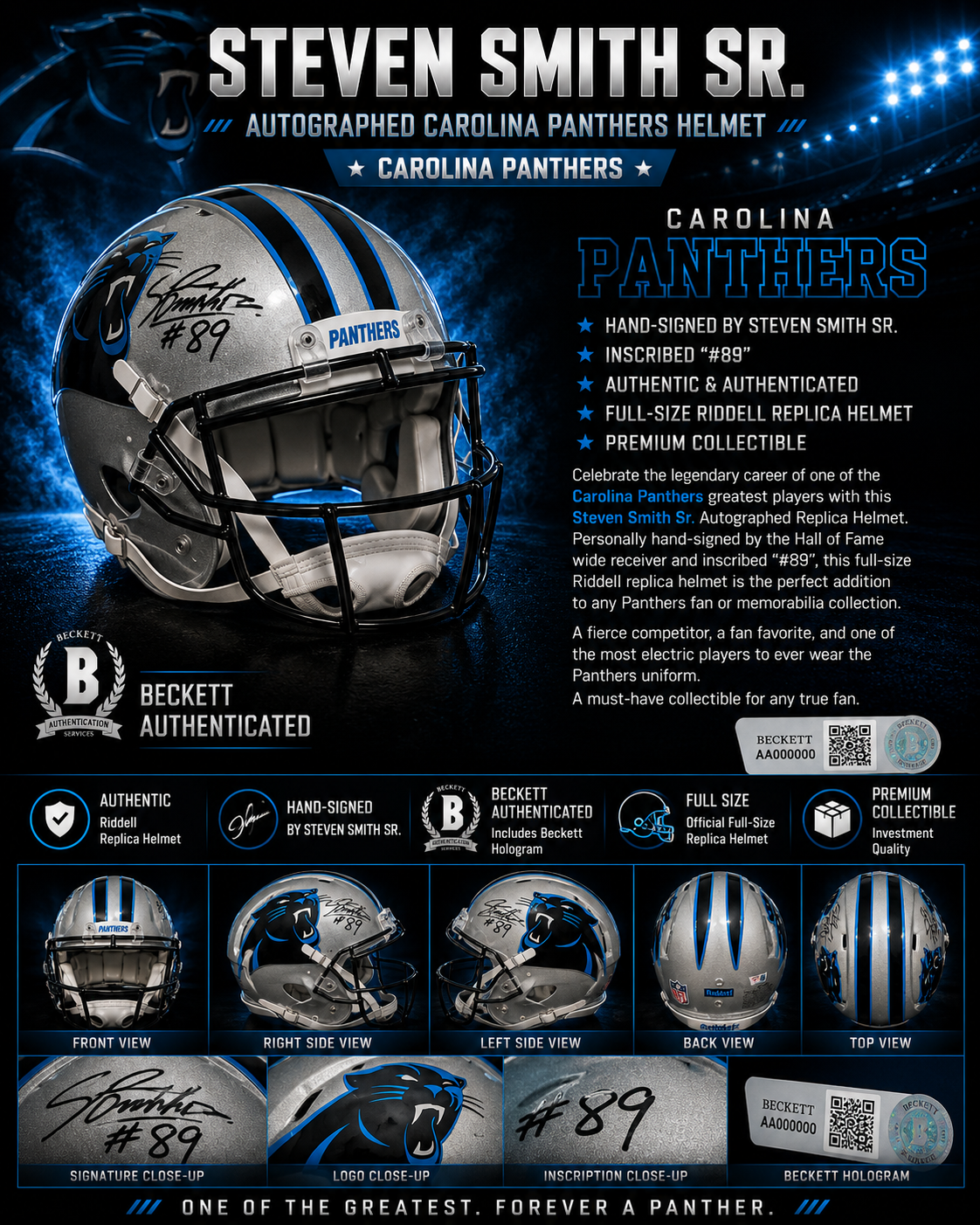Steve Smith Sr. signed Carolina Panthers full-size authentic helmet with his #89 inscription