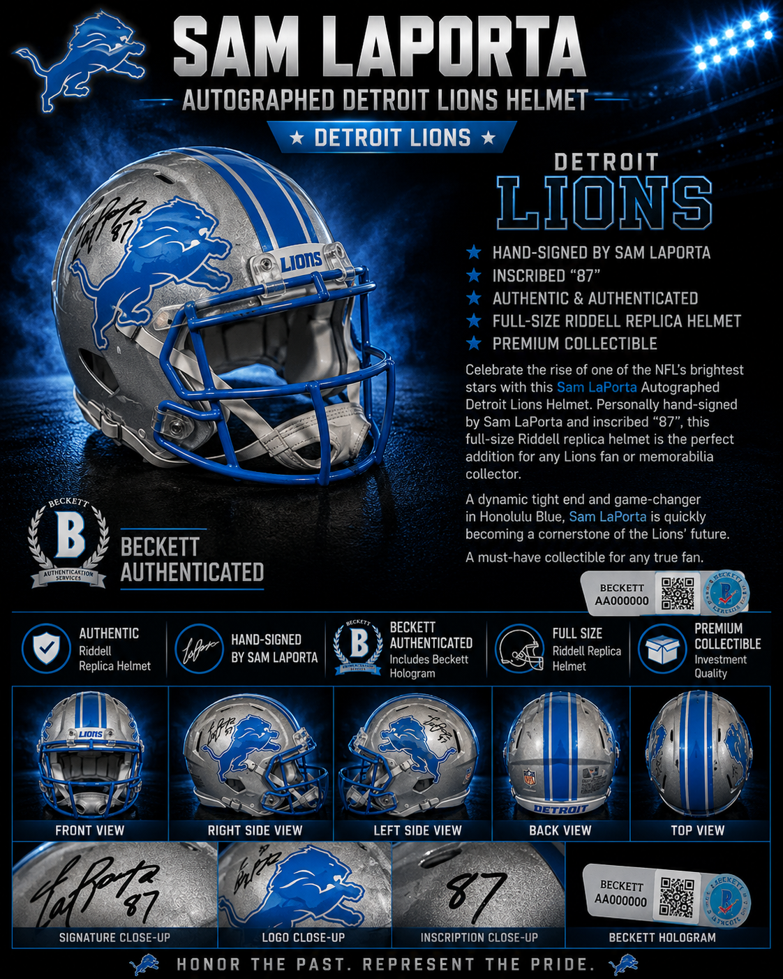 Sam LaPorta Signed Detroit Lions Full-Size Helmet with Number Inscription – Authenticated