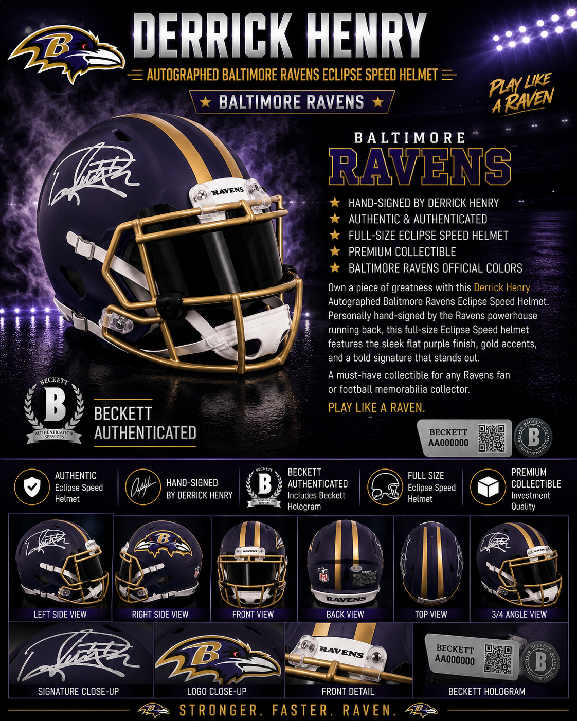 DERRICK HENRY AUTOGRAPHED BALTIMORE RAVENS ECLIPSE SPEED HELMET